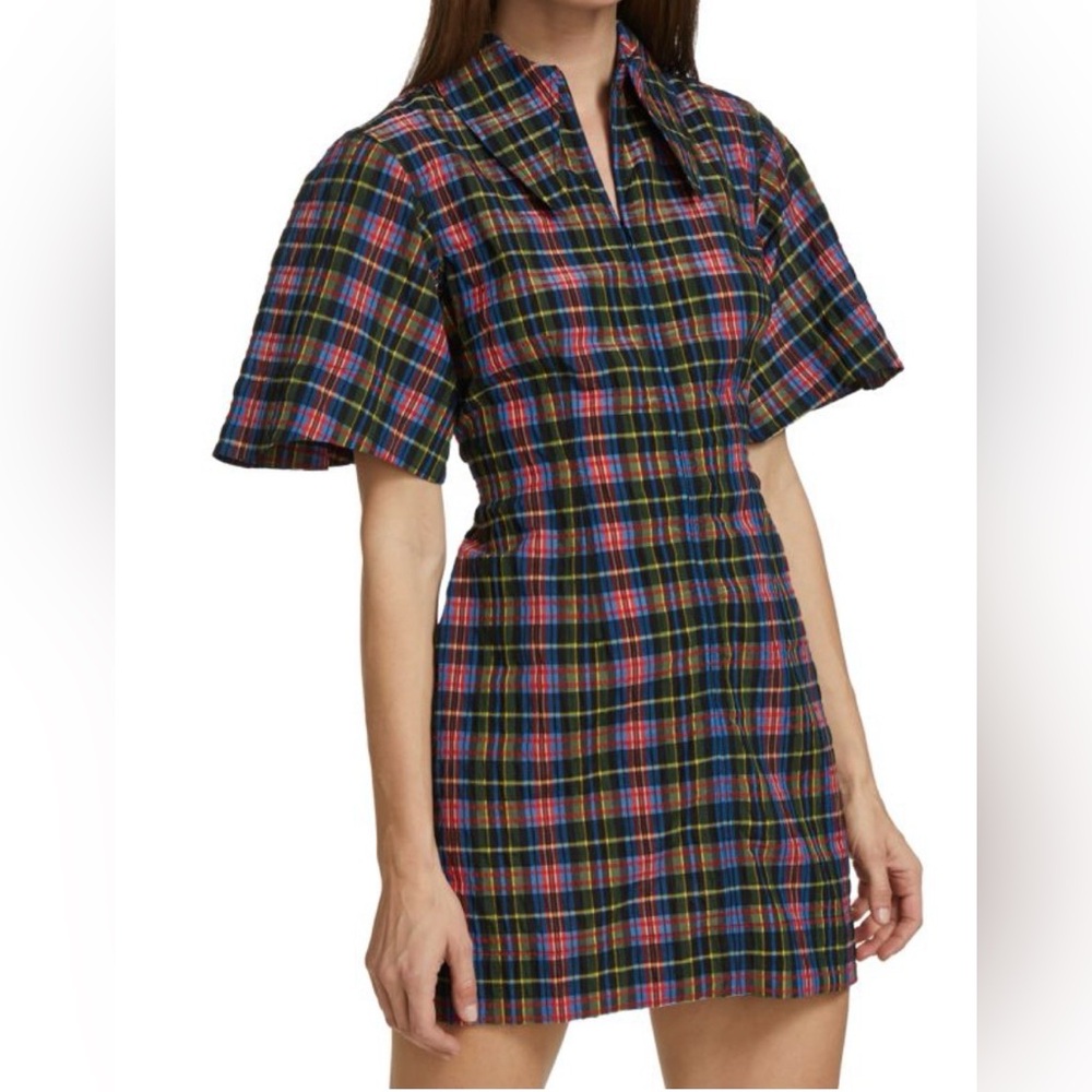 Ganni Plaid Cotton Mini Dress Size 34 (2)